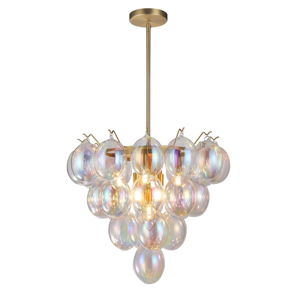 Globo Collection 9-Light Chandelier Iridescent and Brass