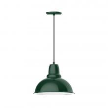 Montclair Light Works PEB107-42-W14-L13 - 14" Cafe shade, LED Pendant with black cord and canopy, wire grill, Forest Green
