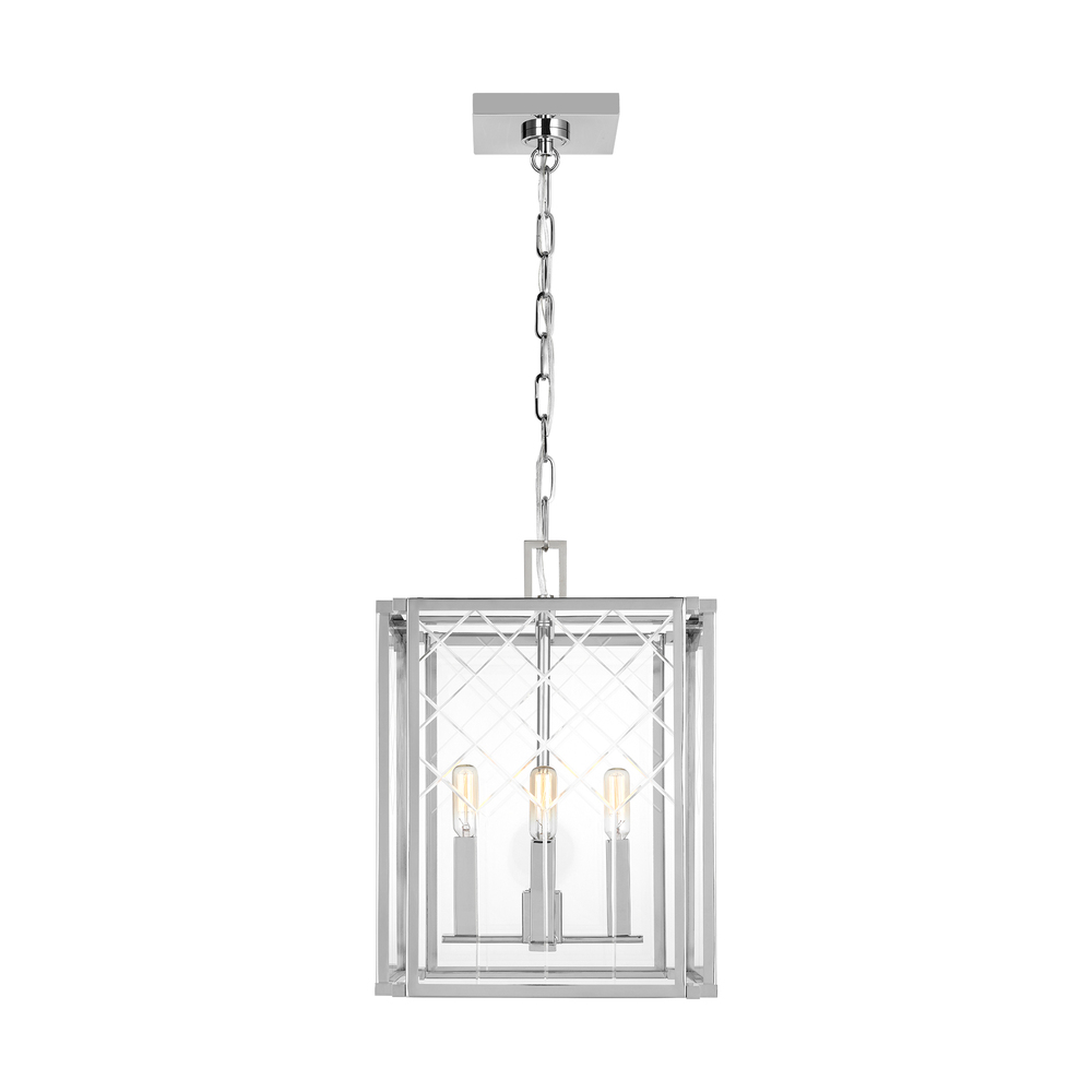 Erro transitional 4-light indoor dimmable small ceiling hanging lantern pendant in polished nickel s